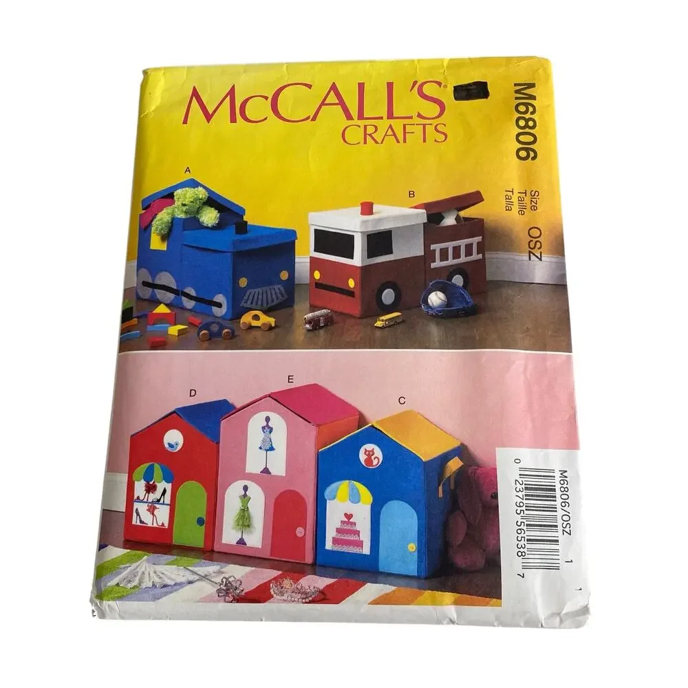 McCalls M6806 Toy Storage Box Sewing Pattern Train Truck House Cottagecore UNCUT